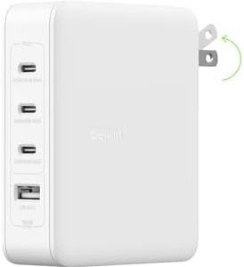 Belkin 140W 4-Port GaN Wall Charger, Multi-Port Charger Block w/USB-C Power Delivery Fast Charge & USB-A Port for Apple MacBook, iPhone 15 Series, iPad Pro, Samsung Galaxy S24, Google Pixel, & More