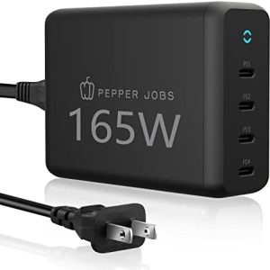 PEPPER JOBS 165W USB-C 4-Port PD GaN Charger USB-C PD Desktop Charger for MacBook Air Charger for MacBook Pro 13/14/15/16 Inch for iPad Pro for iPhone 13 Pro Max/13 Pro/13/13 Mini and All USB C Device